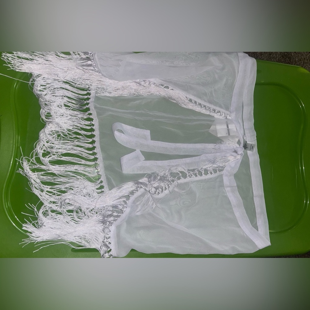 White Sheer Fringe Kimono